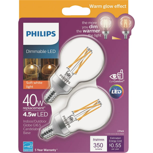 Soft White Philips LED 168096 40 Watt BA9 Duramax Frosted Deco Bent Tip Candelabra Base Dimmable Light Bulb Piece 12 Pack 
